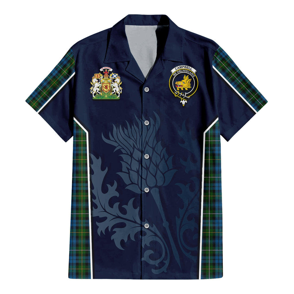 Tartan Vibes Clothing Campbell of Argyll #02 Tartan Short Sleeve Button Up Shirt with Family Crest and Scottish Thistle Vibes Sport Style