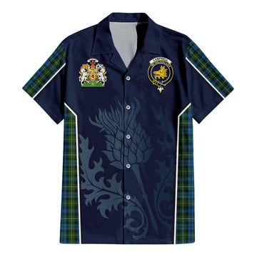 Campbell of Argyll #02 Tartan Short Sleeve Button Up Shirt with Family Crest and Scottish Thistle Vibes Sport Style