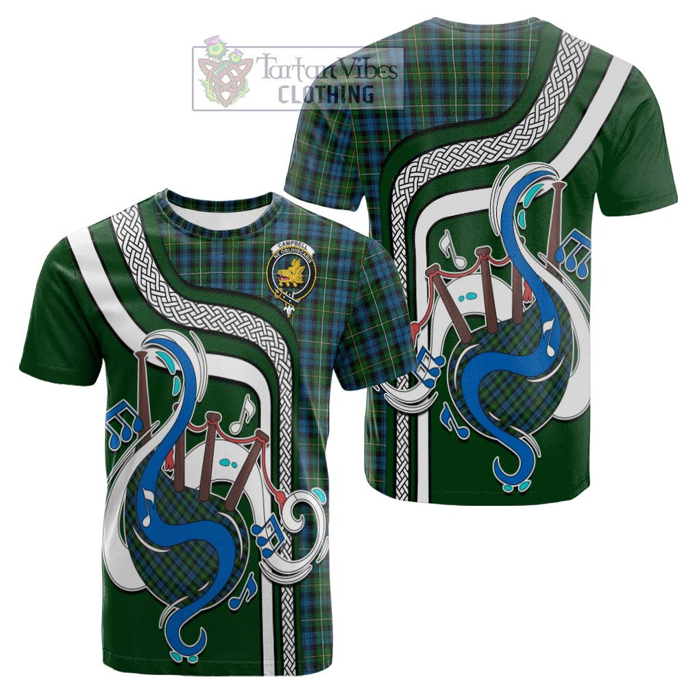 Tartan Vibes Clothing Campbell of Argyll 02 Tartan Cotton T-shirt with Epic Bagpipe Style