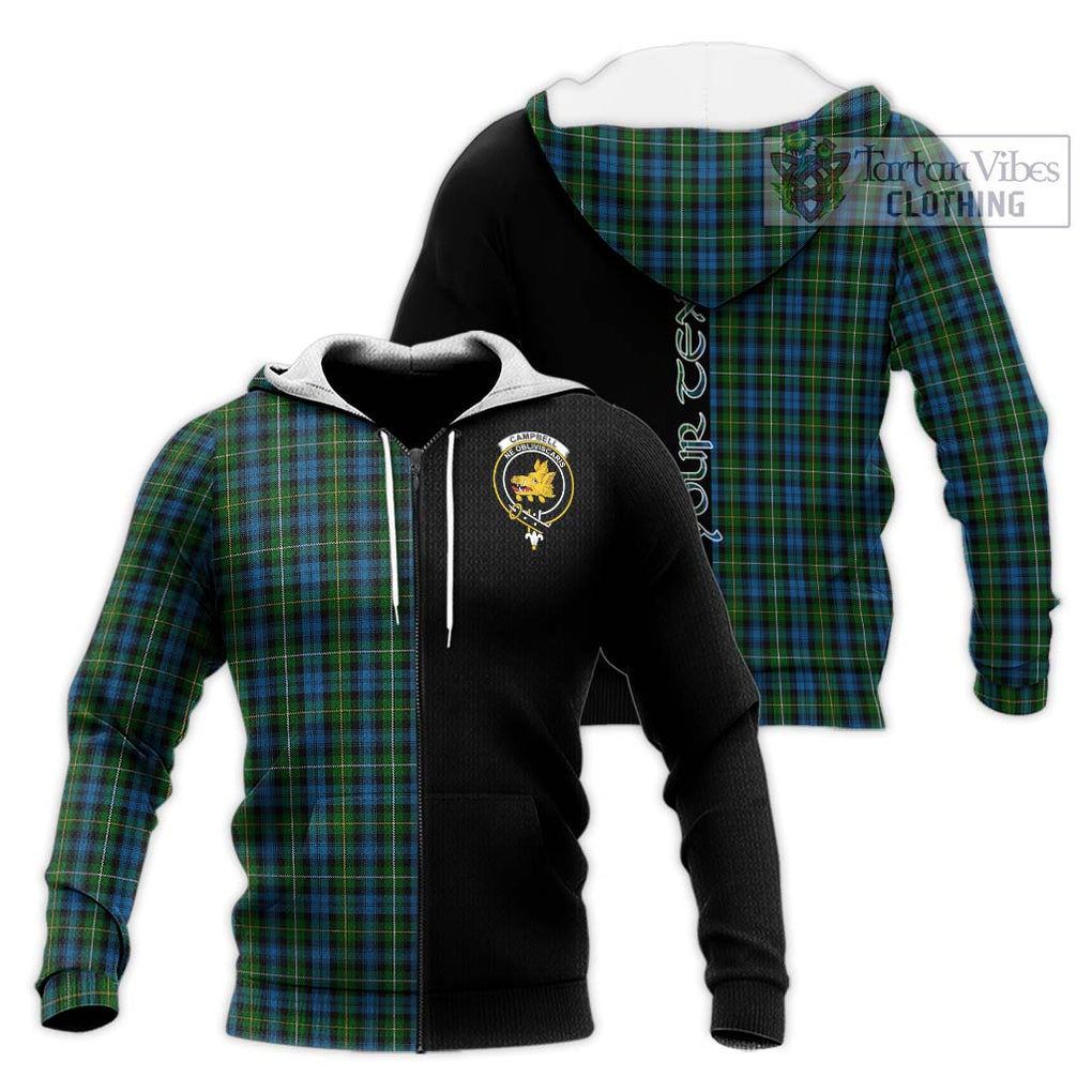 Campbell of Argyll 02 Tartan Knitted Hoodie with Family Crest and Half Of Me Style Unisex Knitted Zip Hoodie - Tartanvibesclothing Shop