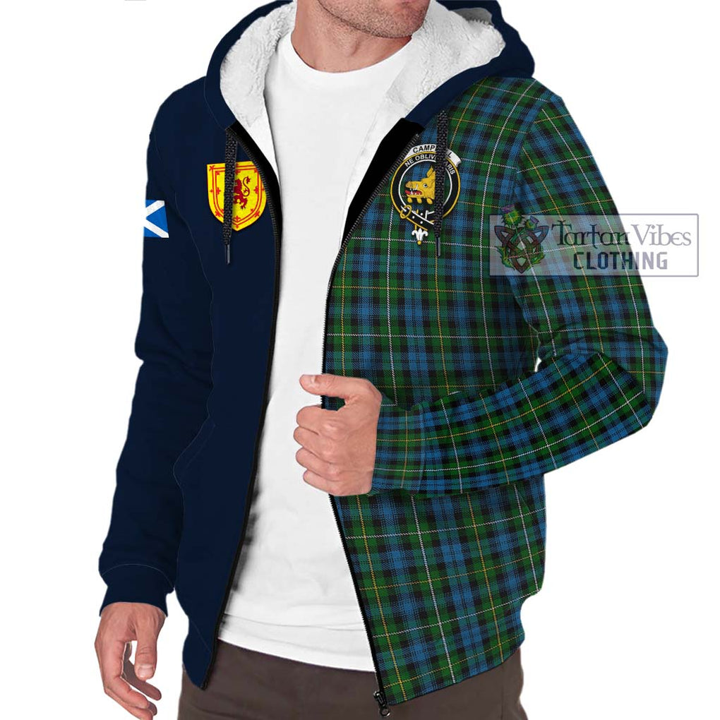 Tartan Vibes Clothing Campbell of Argyll 02 Tartan Sherpa Hoodie with Scottish Lion Royal Arm Half Style