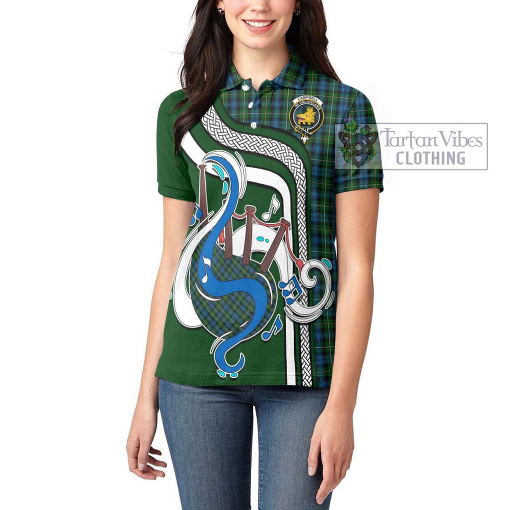 Campbell of Argyll 02 Tartan Women's Polo Shirt with Epic Bagpipe Style - Tartanvibesclothing Shop