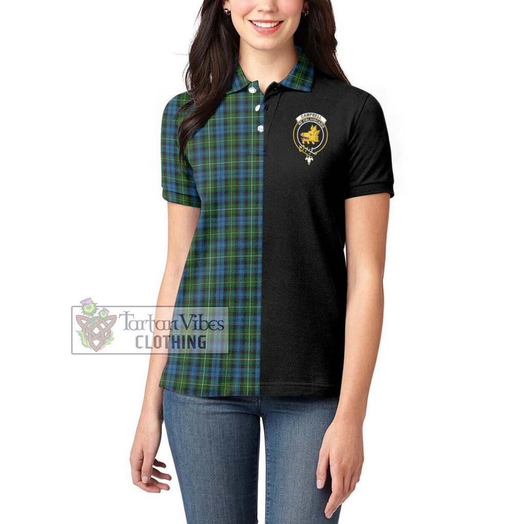 Campbell of Argyll 02 Tartan Women's Polo Shirt with Family Crest and Half Of Me Style - Tartanvibesclothing Shop