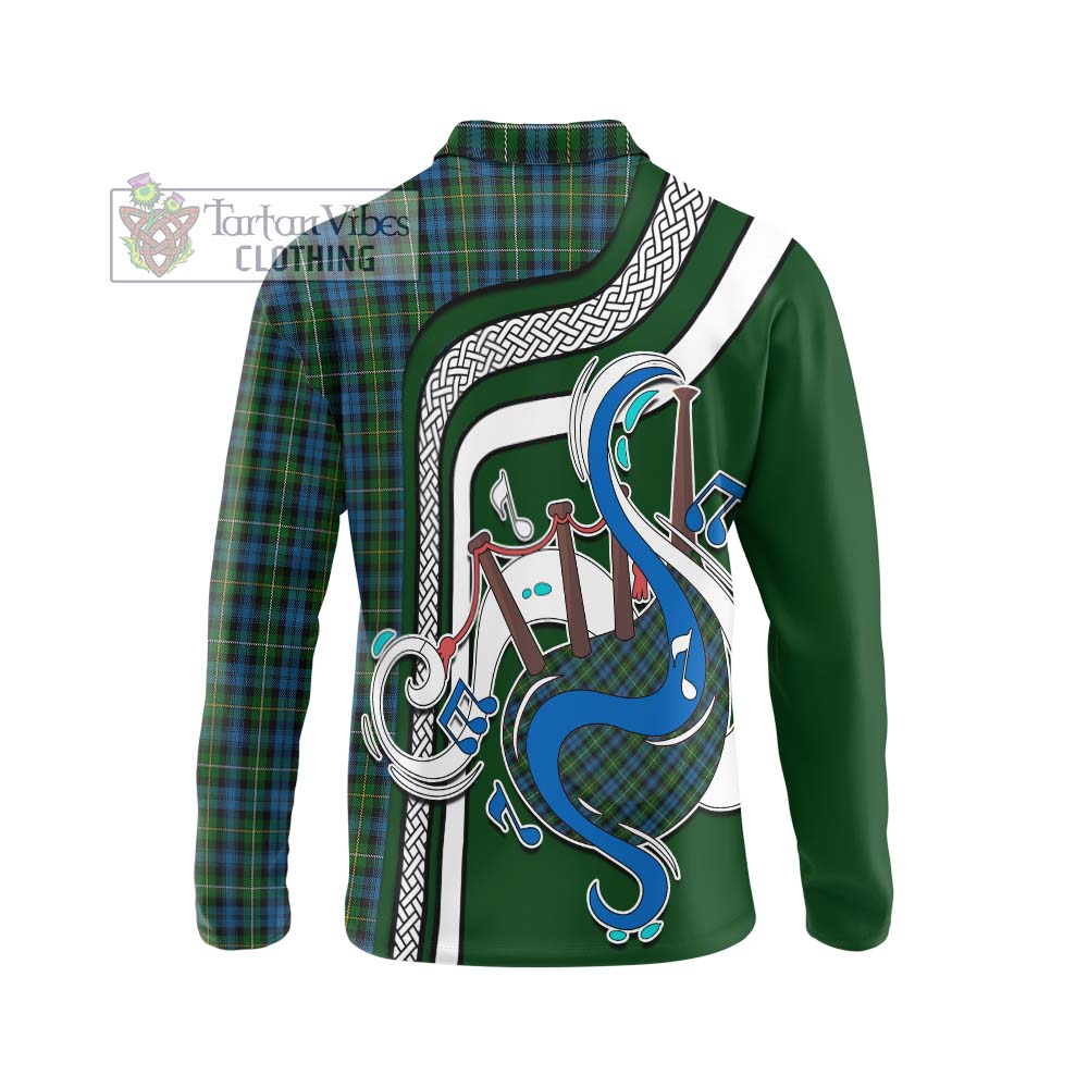 Tartan Vibes Clothing Campbell of Argyll 02 Tartan Long Sleeve Polo Shirt with Epic Bagpipe Style