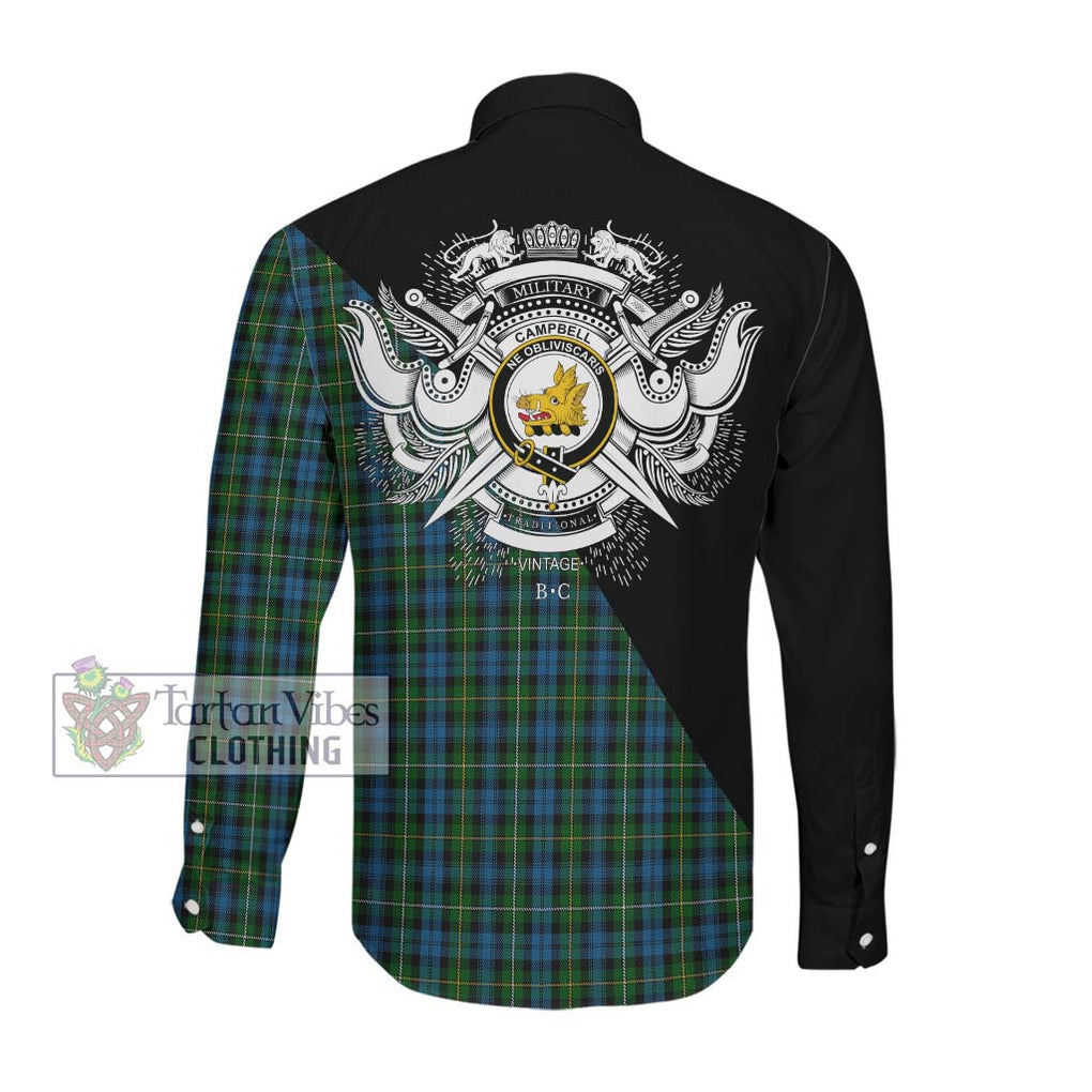 Campbell of Argyll 02 Tartan Long Sleeve Button Shirt with Family Crest and Military Logo Style Men's Shirt - Tartanvibesclothing Shop