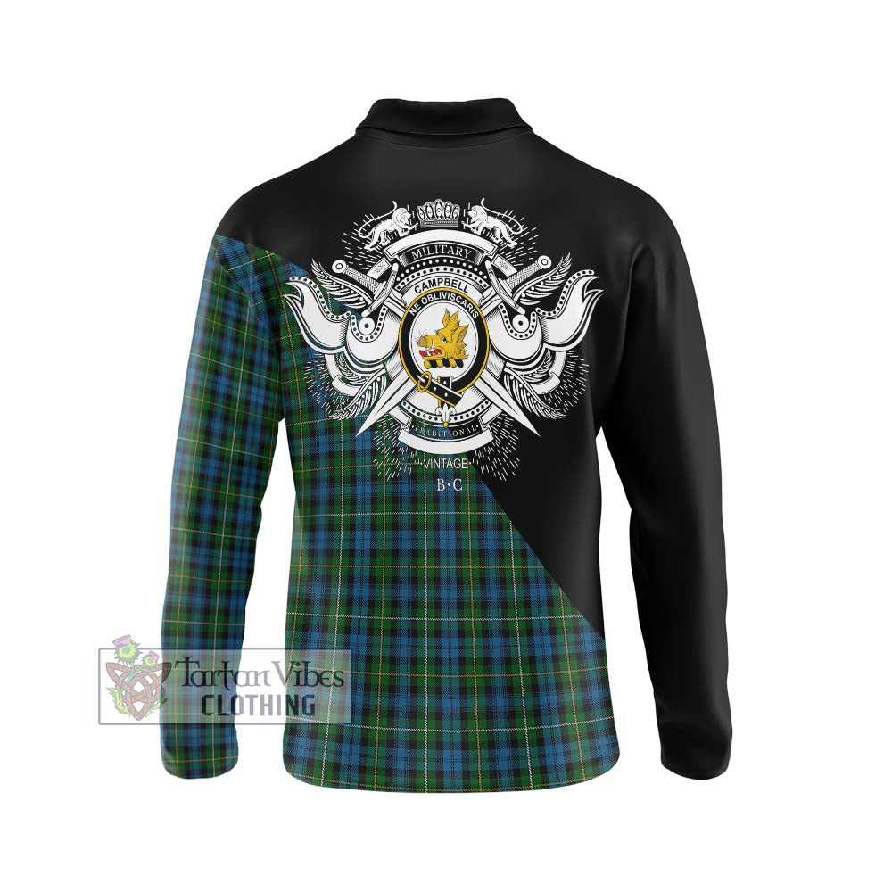 Campbell of Argyll 02 Tartan Long Sleeve Polo Shirt with Family Crest and Military Logo Style - Tartanvibesclothing Shop