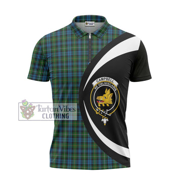 Campbell of Argyll 02 Tartan Zipper Polo Shirt with Family Crest Circle Style