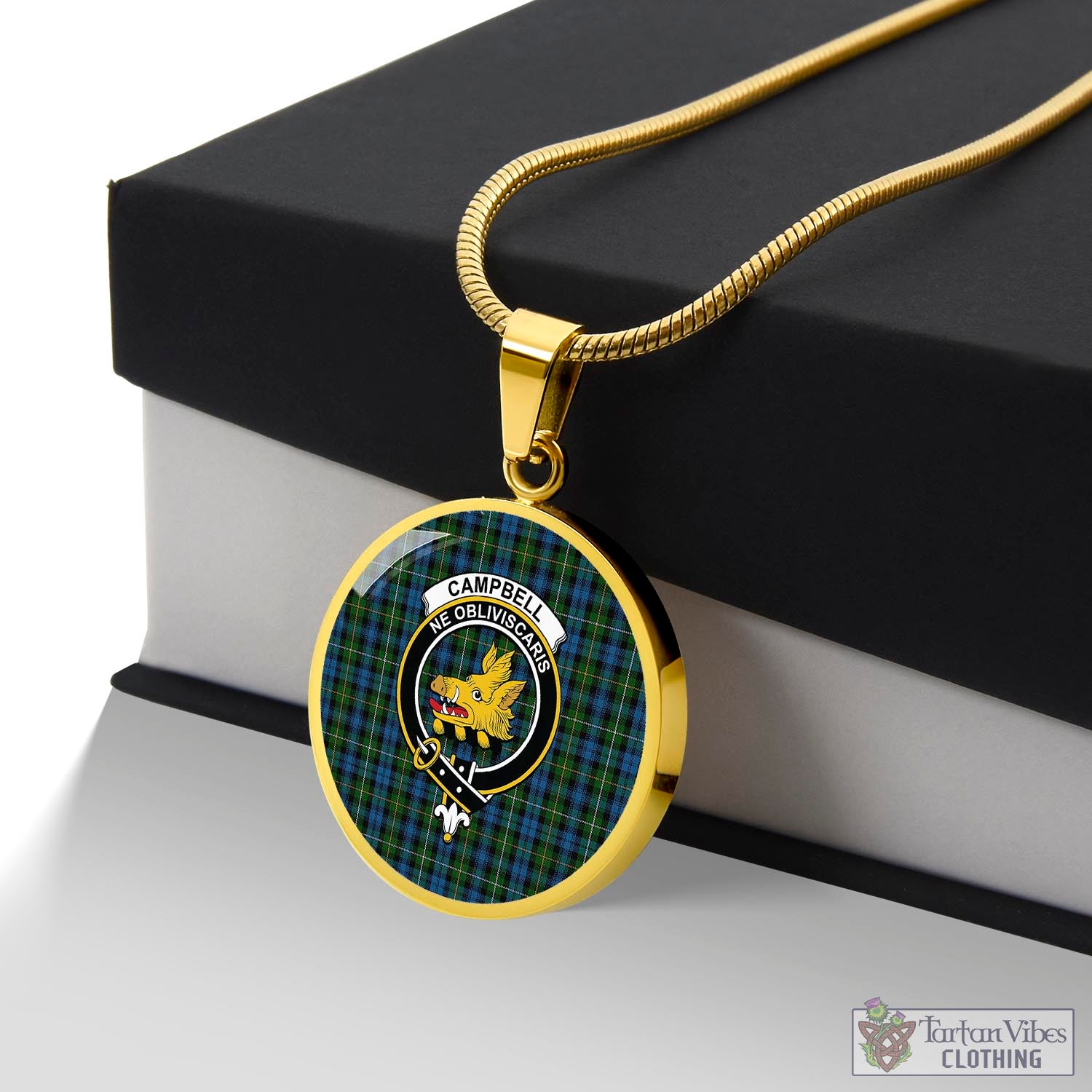 Tartan Vibes Clothing Campbell of Argyll #02 Tartan Circle Necklace with Family Crest