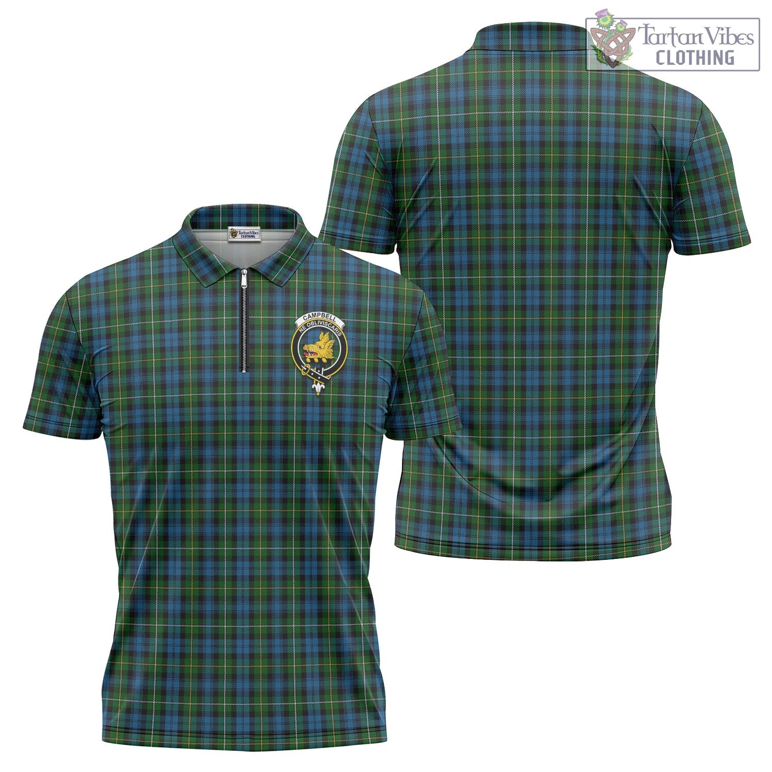 Tartan Vibes Clothing Campbell of Argyll #02 Tartan Zipper Polo Shirt with Family Crest