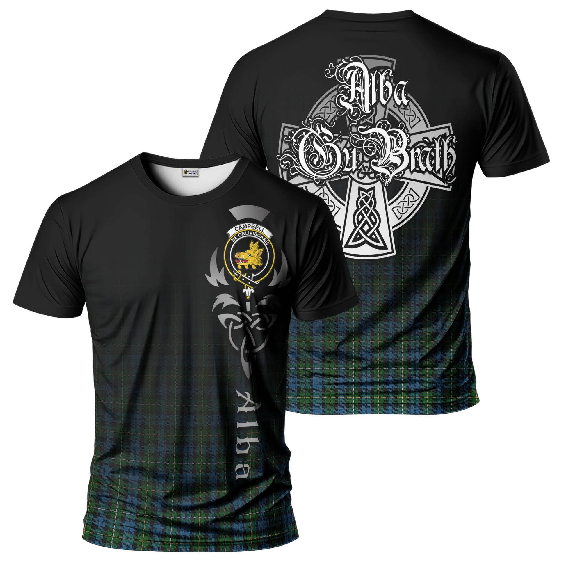 Tartan Vibes Clothing Campbell of Argyll #02 Tartan T-Shirt Featuring Alba Gu Brath Family Crest Celtic Inspired