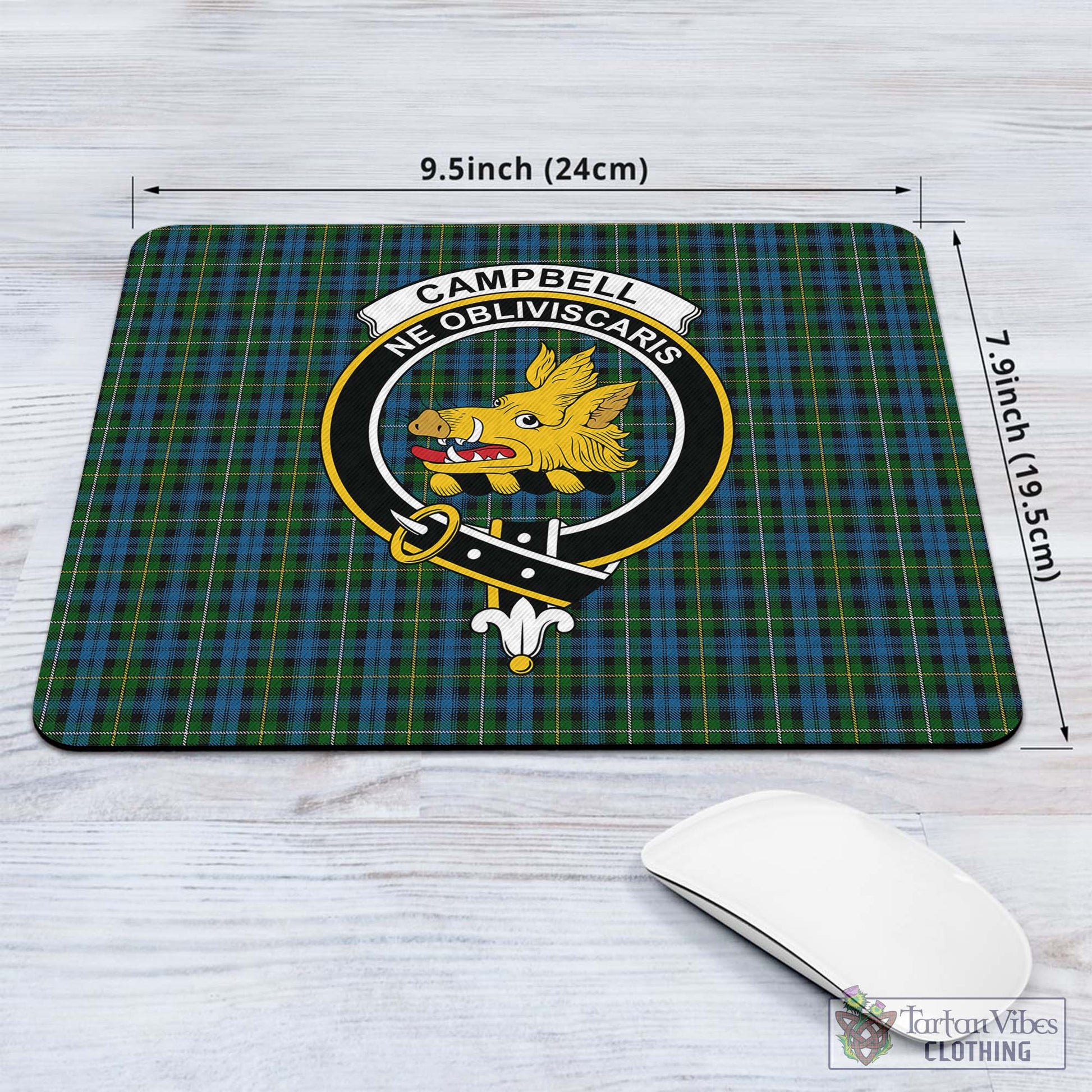 Tartan Vibes Clothing Campbell of Argyll #02 Tartan Mouse Pad with Family Crest