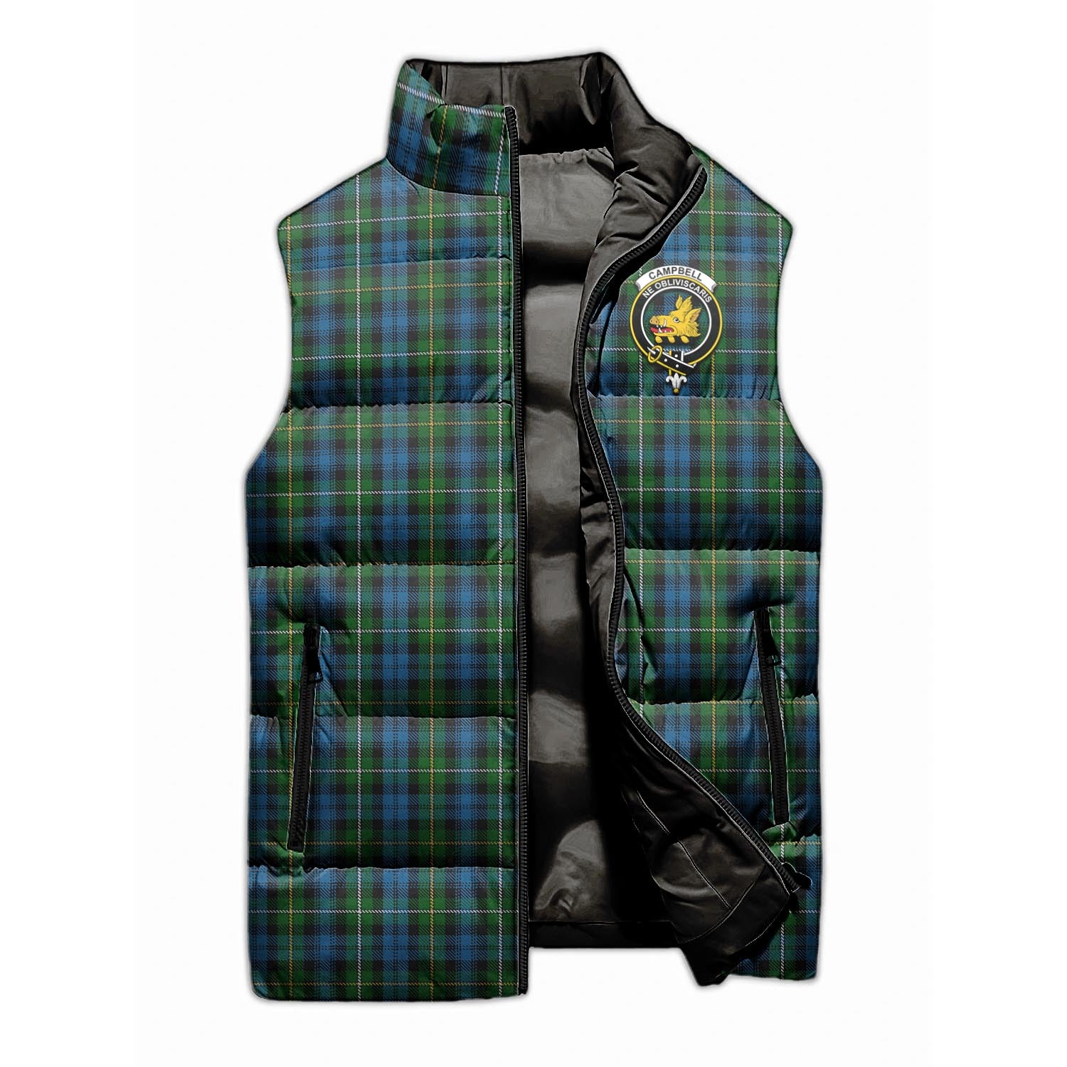 Campbell of Argyll #02 Tartan Sleeveless Puffer Jacket with Family Crest - Tartanvibesclothing Shop