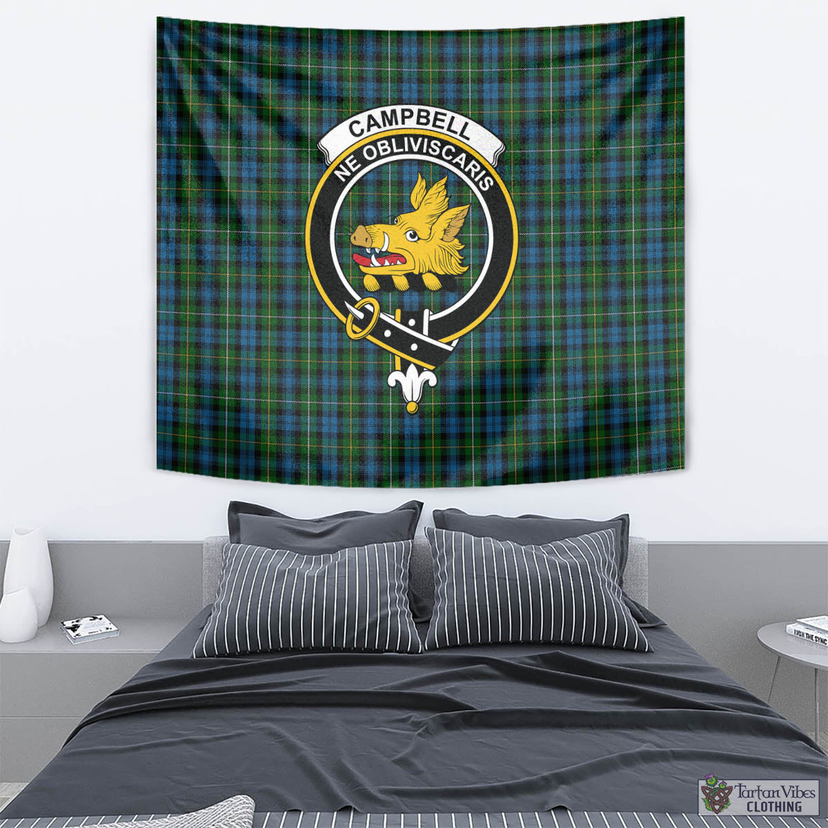 Tartan Vibes Clothing Campbell of Argyll #02 Tartan Tapestry Wall Hanging and Home Decor for Room with Family Crest