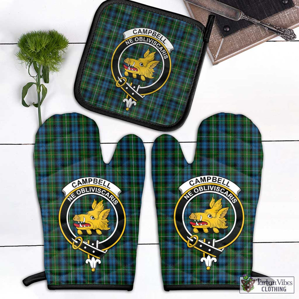 Campbell of Argyll 02 Tartan Combo Oven Mitt & Pot-Holder with Family Crest Combo 1 Oven Mitt & 1 Pot-Holder Black - Tartan Vibes Clothing