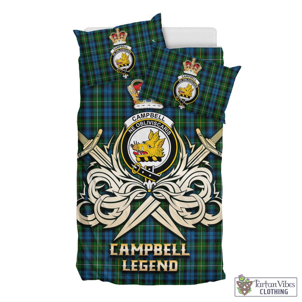 Tartan Vibes Clothing Campbell of Argyll #02 Tartan Bedding Set with Clan Crest and the Golden Sword of Courageous Legacy