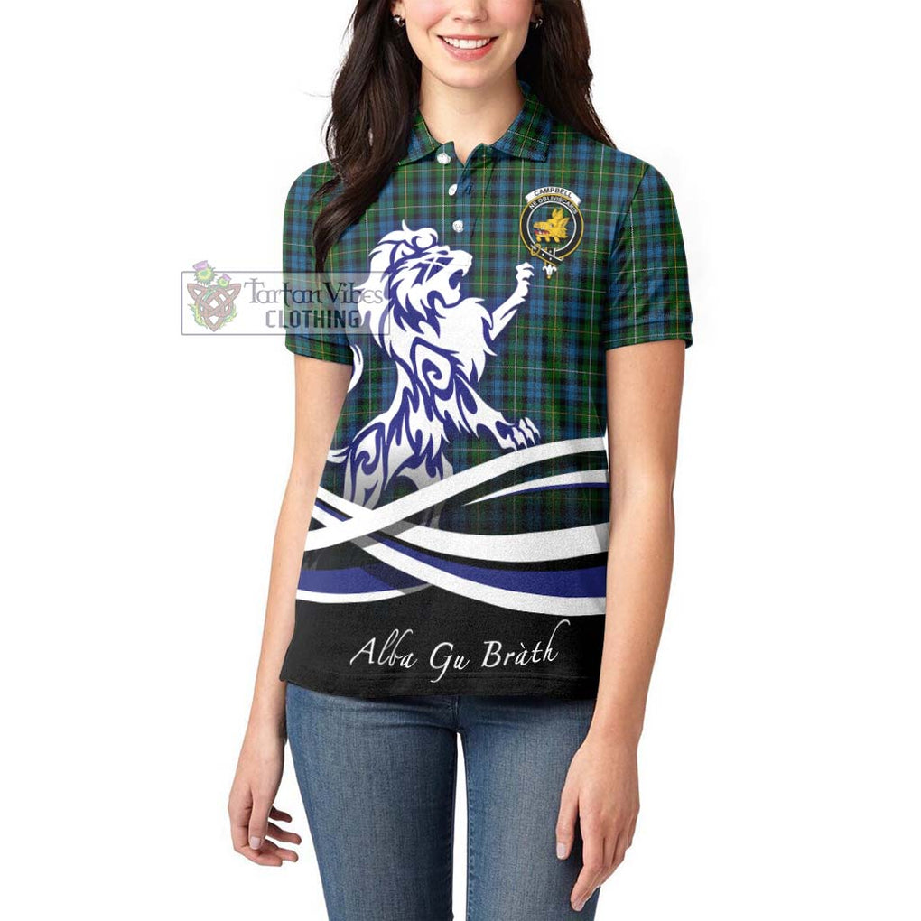 Campbell of Argyll 02 Tartan Women's Polo Shirt with Alba Gu Brath Regal Lion Emblem - Tartanvibesclothing Shop