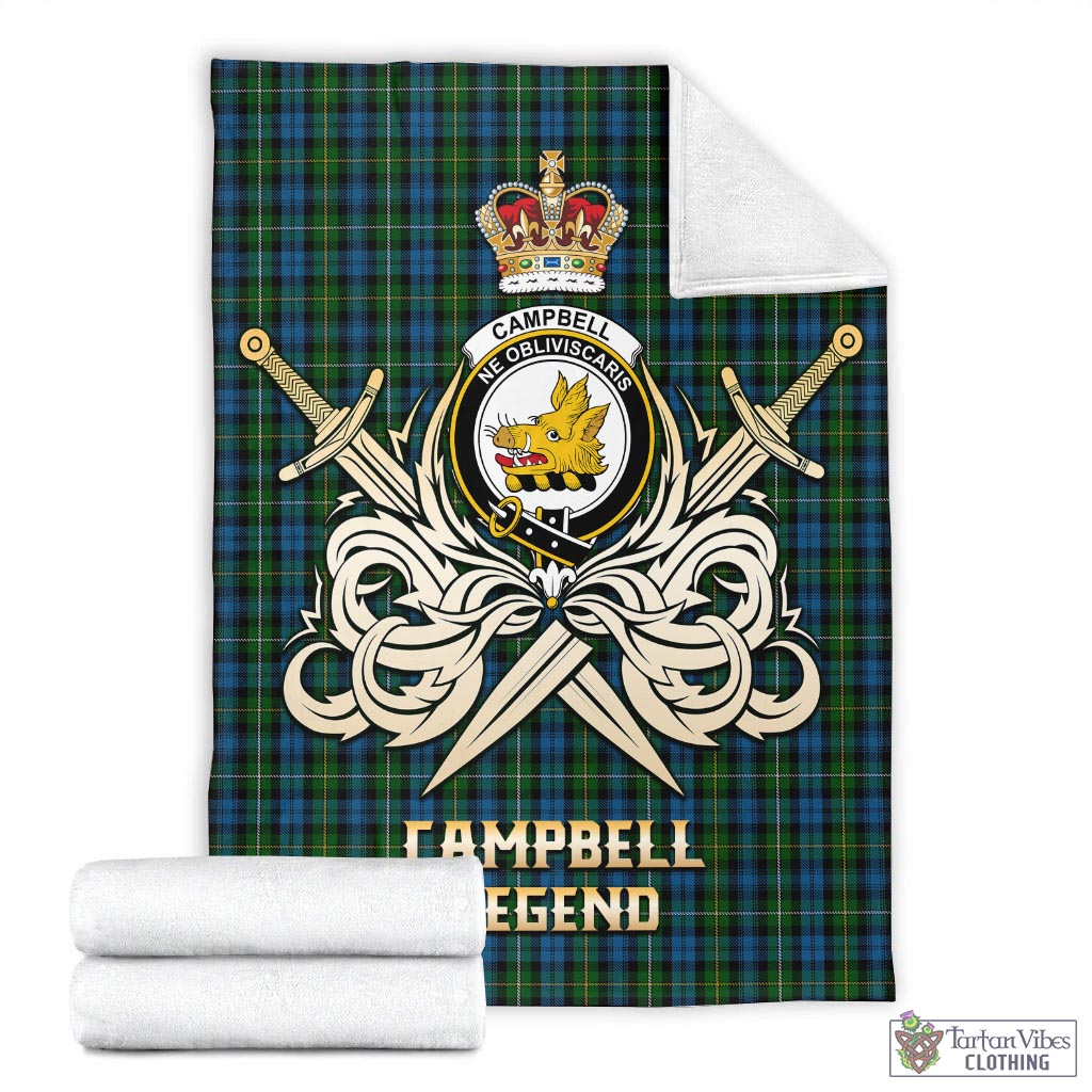 Tartan Vibes Clothing Campbell of Argyll #02 Tartan Blanket with Clan Crest and the Golden Sword of Courageous Legacy