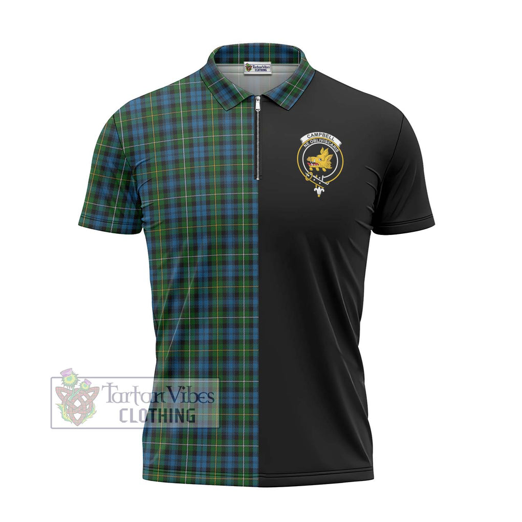 Campbell of Argyll 02 Tartan Zipper Polo Shirt with Family Crest and Half Of Me Style - Tartanvibesclothing Shop