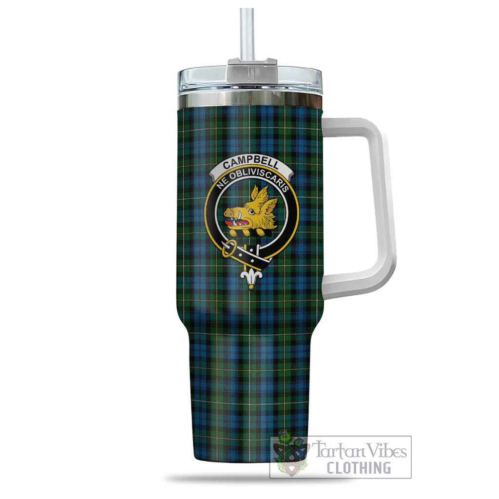 Tartan Vibes Clothing Campbell of Argyll #02 Tartan and Family Crest Tumbler with Handle