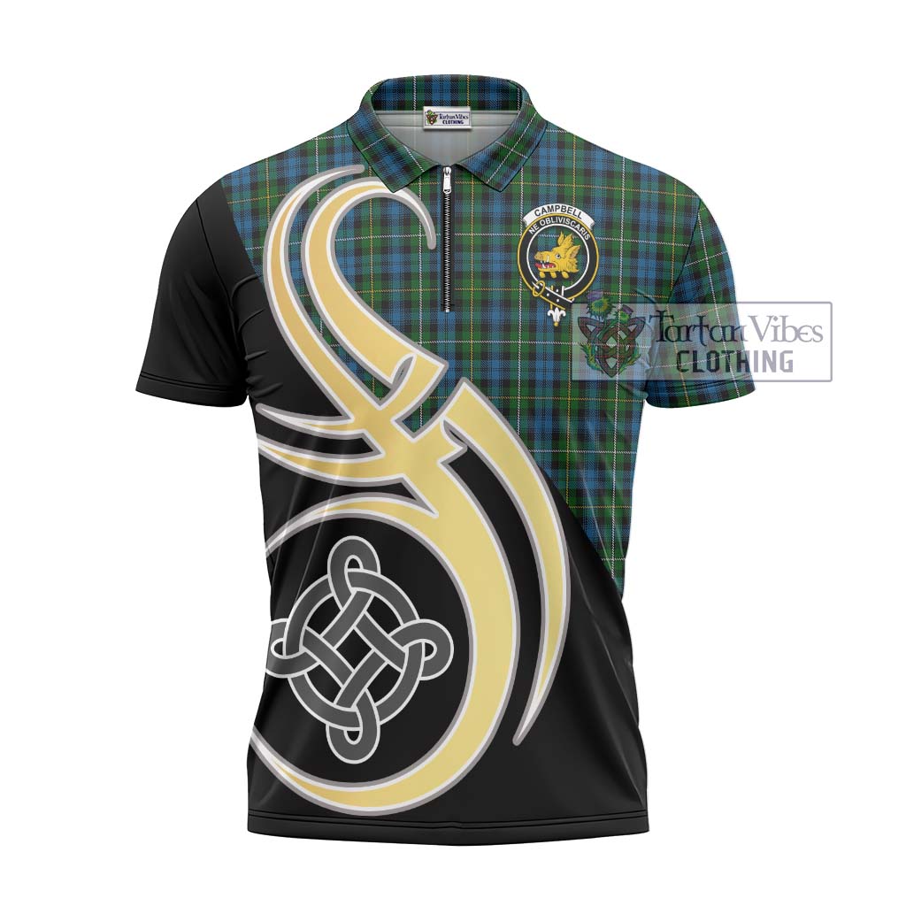 Tartan Vibes Clothing Campbell of Argyll 02 Tartan Zipper Polo Shirt with Family Crest and Celtic Symbol Style