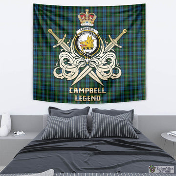 Campbell of Argyll #02 Tartan Tapestry with Clan Crest and the Golden Sword of Courageous Legacy