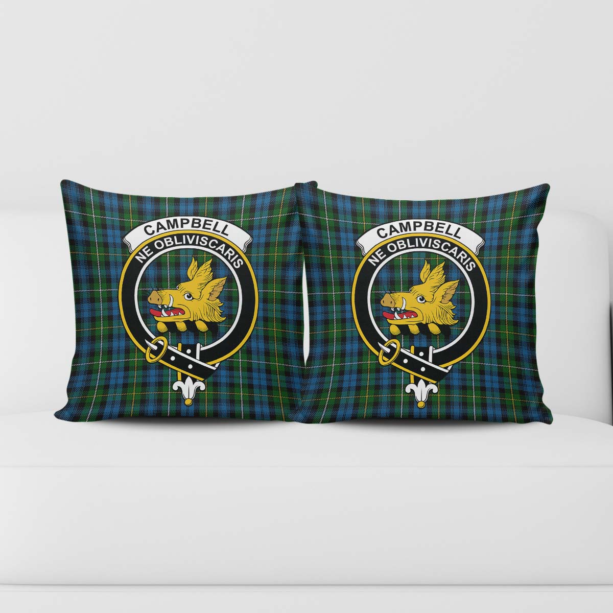 Campbell of Argyll #02 Tartan Pillow Cover with Family Crest - Tartanvibesclothing Shop