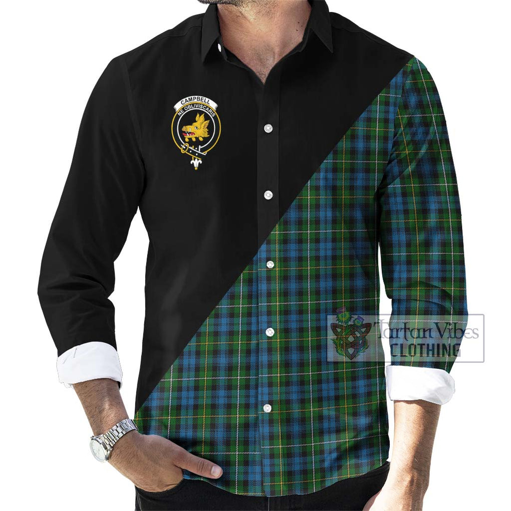 Campbell of Argyll 02 Tartan Long Sleeve Button Shirt with Family Crest and Military Logo Style - Tartanvibesclothing Shop