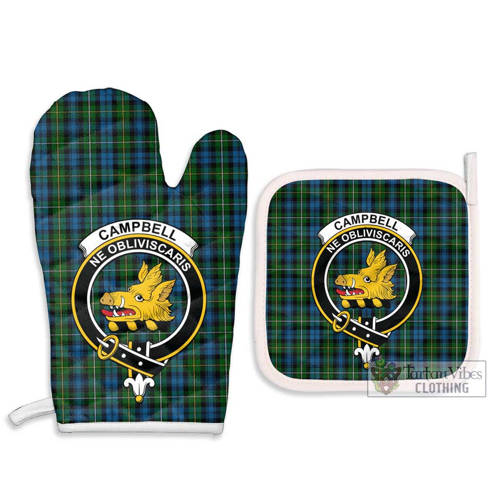 Campbell of Argyll 02 Tartan Combo Oven Mitt & Pot-Holder with Family Crest Combo 1 Oven Mitt & 2 Pot-Holder White - Tartan Vibes Clothing