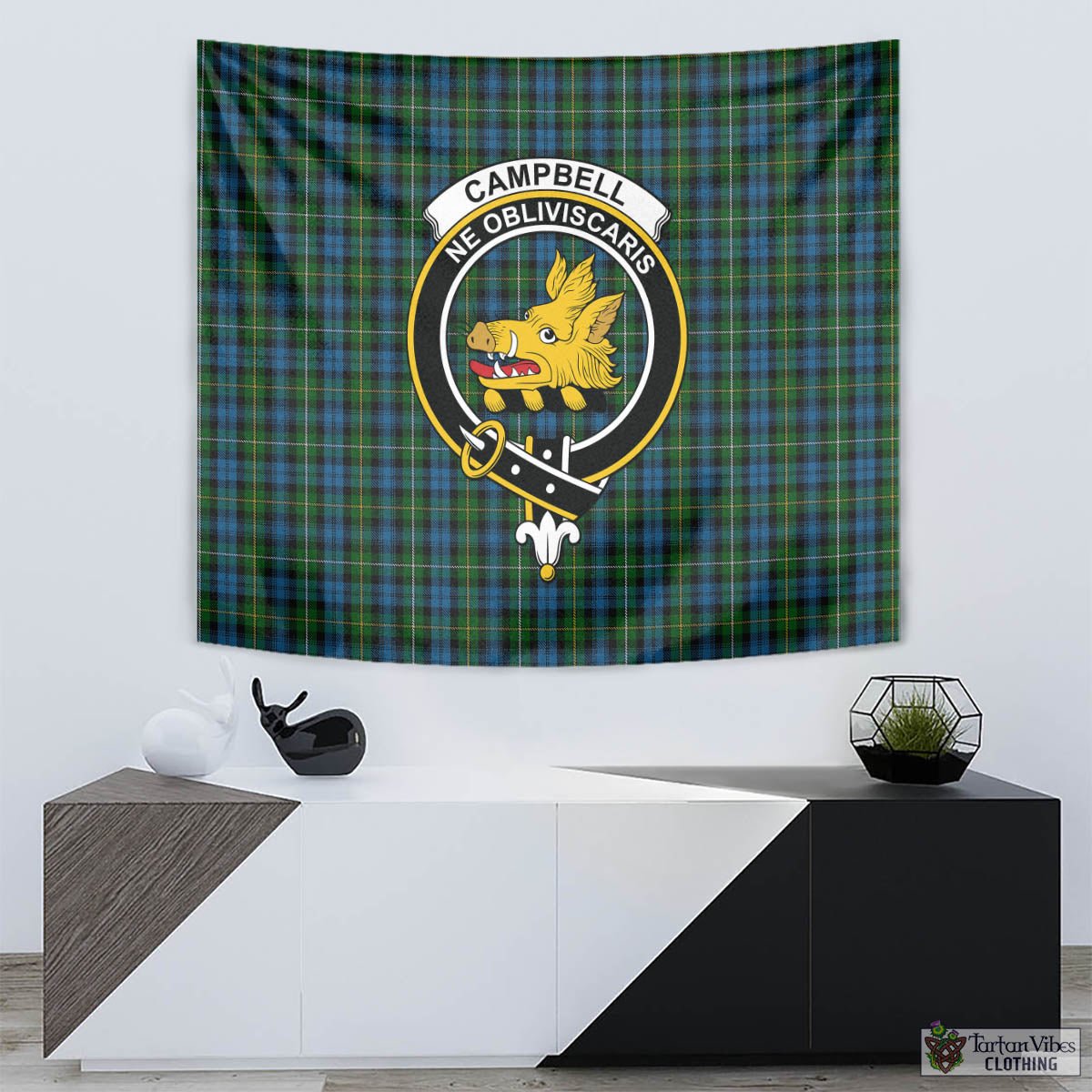 Tartan Vibes Clothing Campbell of Argyll #02 Tartan Tapestry Wall Hanging and Home Decor for Room with Family Crest