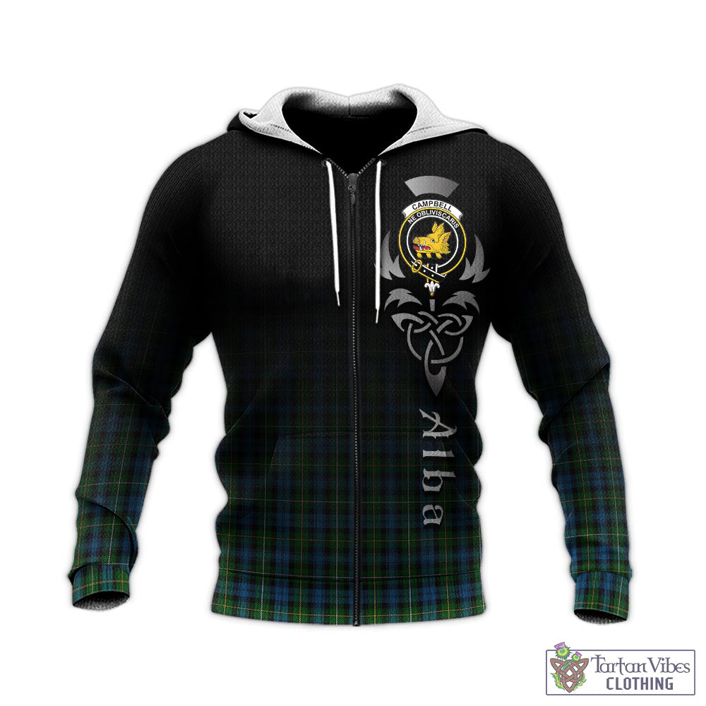 Tartan Vibes Clothing Campbell of Argyll #02 Tartan Knitted Hoodie Featuring Alba Gu Brath Family Crest Celtic Inspired