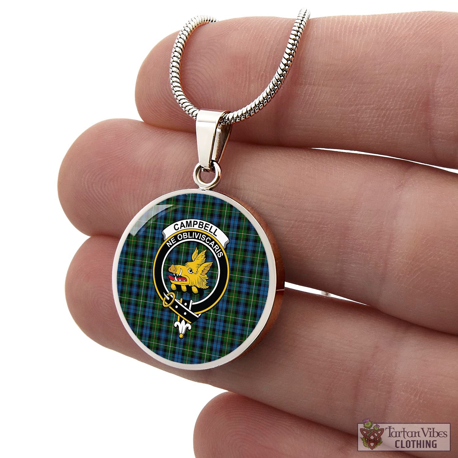 Tartan Vibes Clothing Campbell of Argyll #02 Tartan Circle Necklace with Family Crest