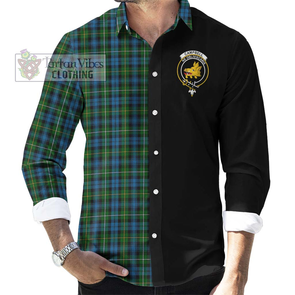 Campbell of Argyll 02 Tartan Long Sleeve Button Shirt with Family Crest and Half Of Me Style - Tartanvibesclothing Shop