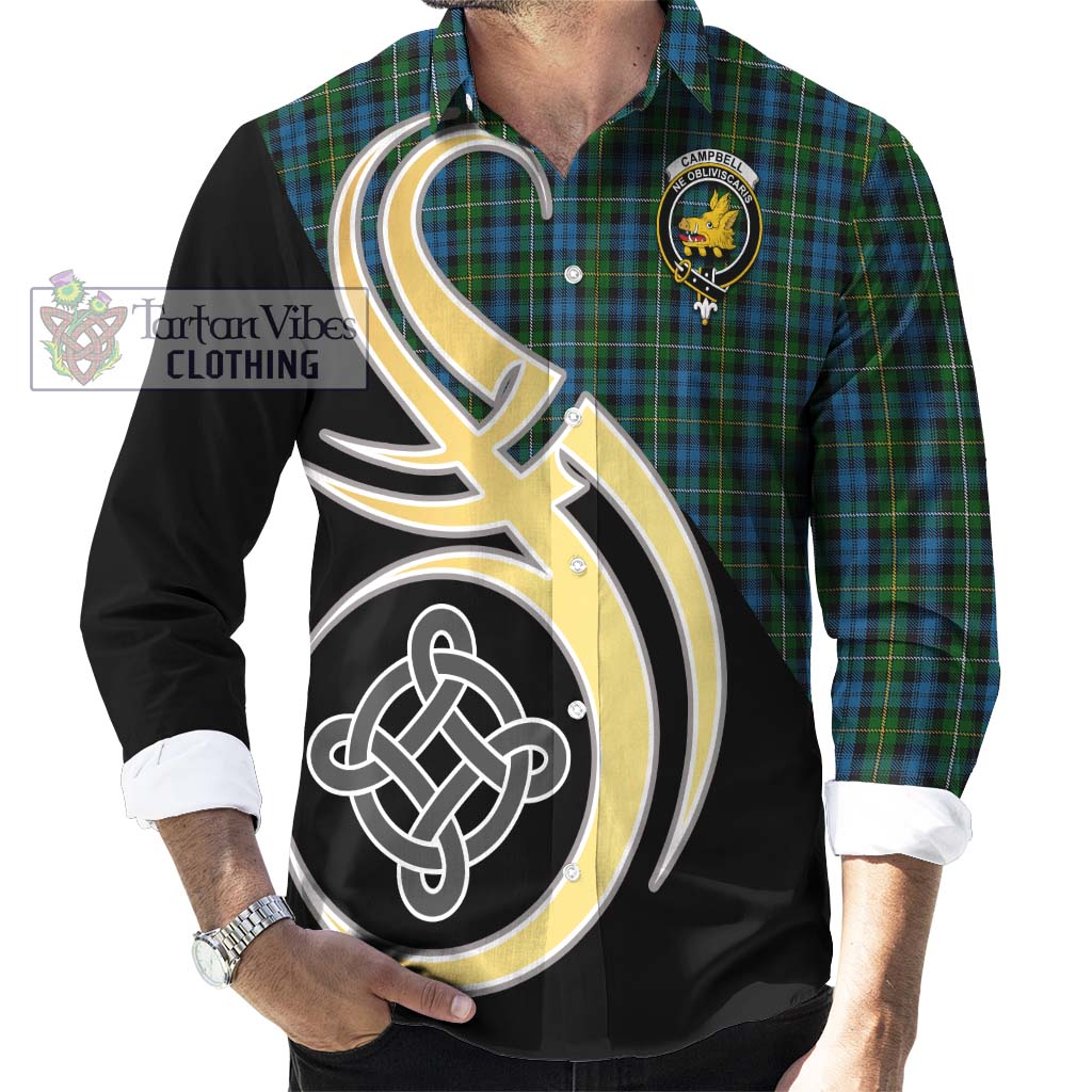 Tartan Vibes Clothing Campbell of Argyll 02 Tartan Long Sleeve Button Shirt with Family Crest and Celtic Symbol Style