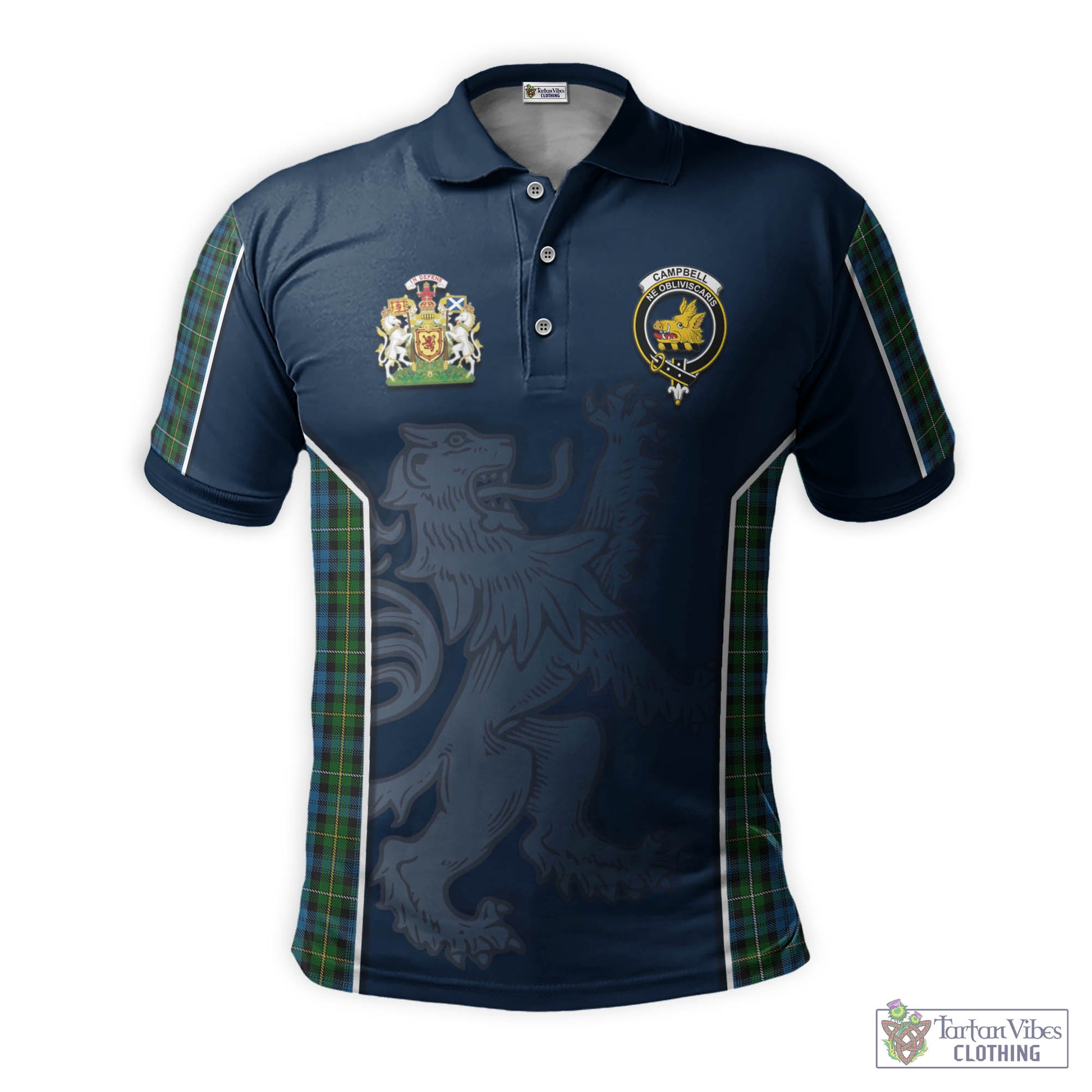 Tartan Vibes Clothing Campbell of Argyll #02 Tartan Men's Polo Shirt with Family Crest and Lion Rampant Vibes Sport Style