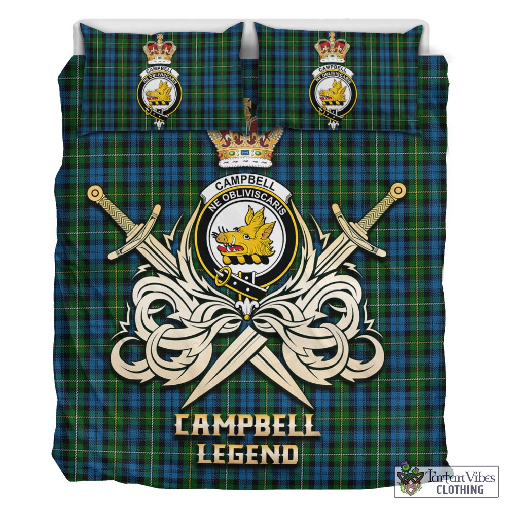 Tartan Vibes Clothing Campbell of Argyll #02 Tartan Bedding Set with Clan Crest and the Golden Sword of Courageous Legacy