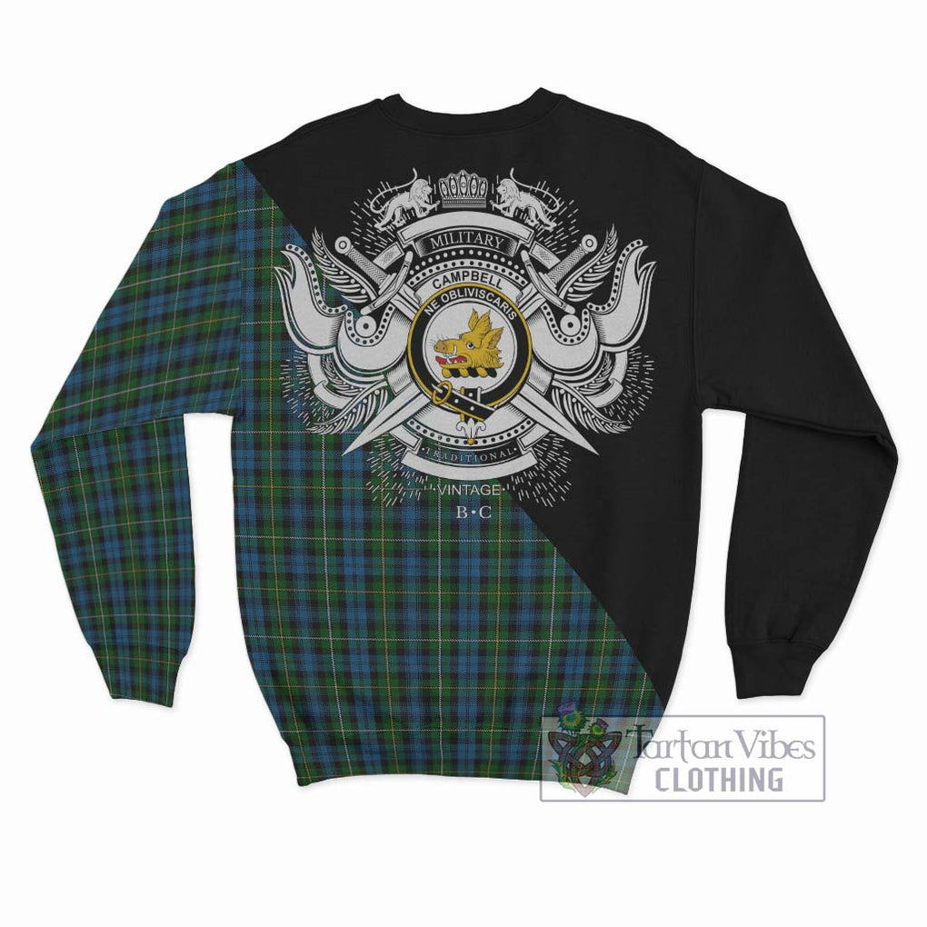 Campbell of Argyll 02 Tartan Sweatshirt with Family Crest and Military Logo Style - Tartanvibesclothing Shop