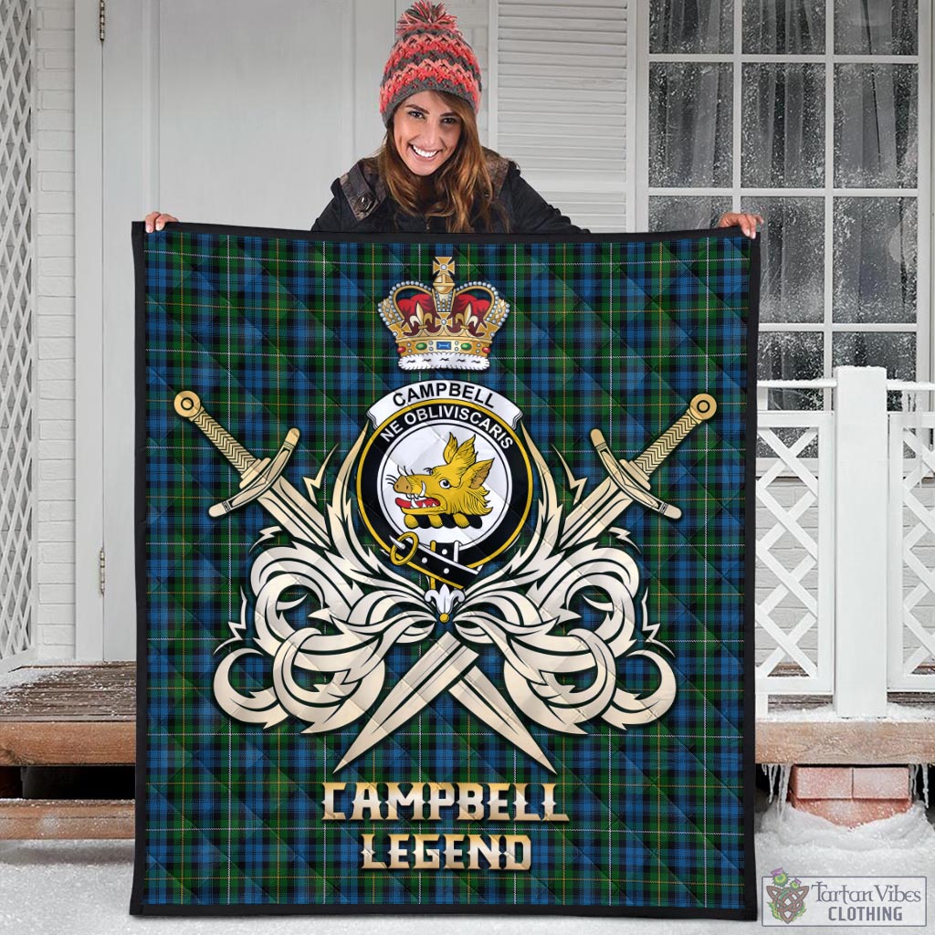 Tartan Vibes Clothing Campbell of Argyll #02 Tartan Quilt with Clan Crest and the Golden Sword of Courageous Legacy