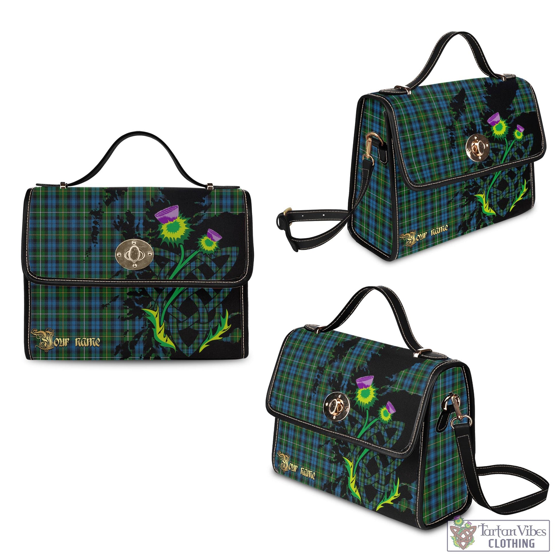 Tartan Vibes Clothing Campbell of Argyll #02 Tartan Waterproof Canvas Bag with Scotland Map and Thistle Celtic Accents