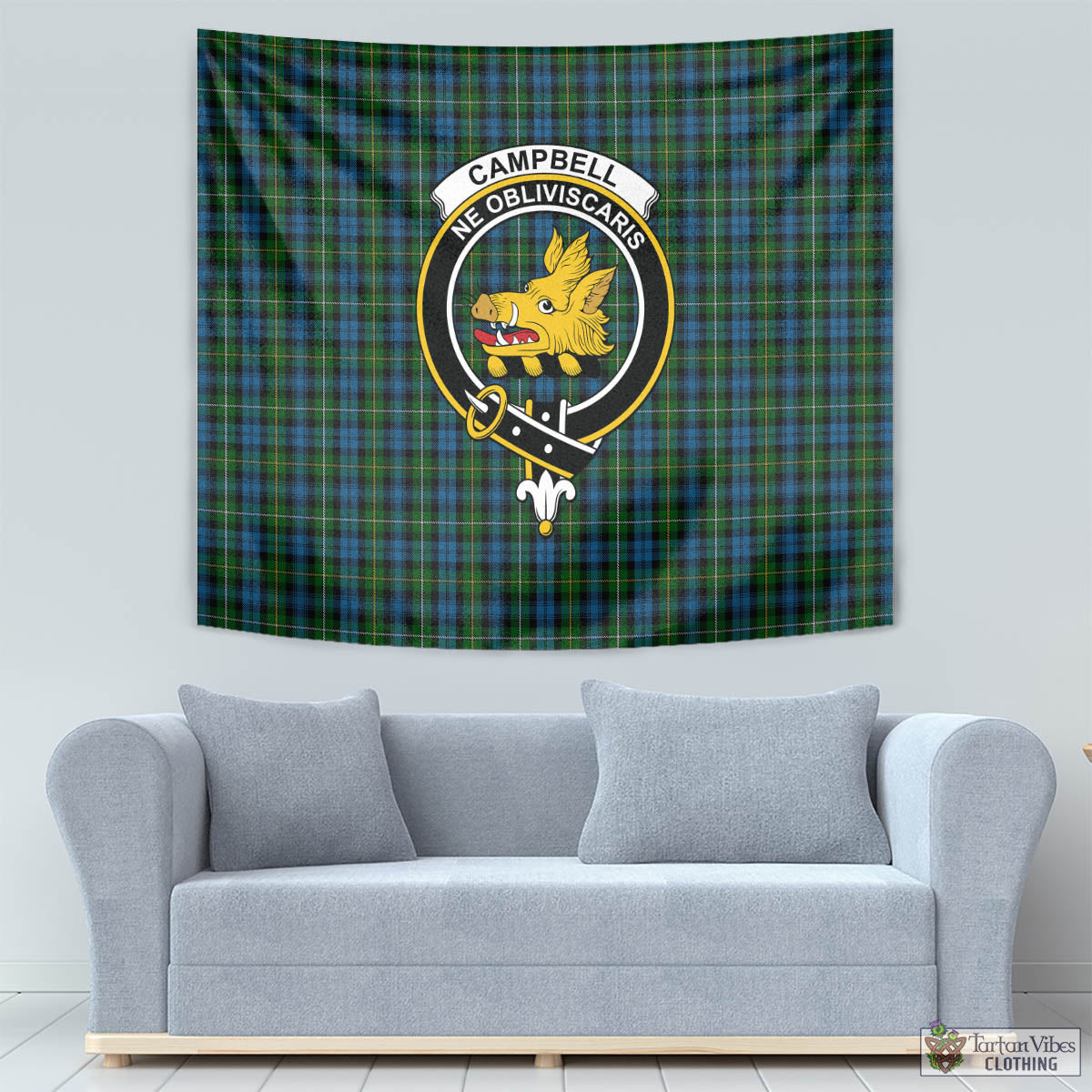 Tartan Vibes Clothing Campbell of Argyll #02 Tartan Tapestry Wall Hanging and Home Decor for Room with Family Crest