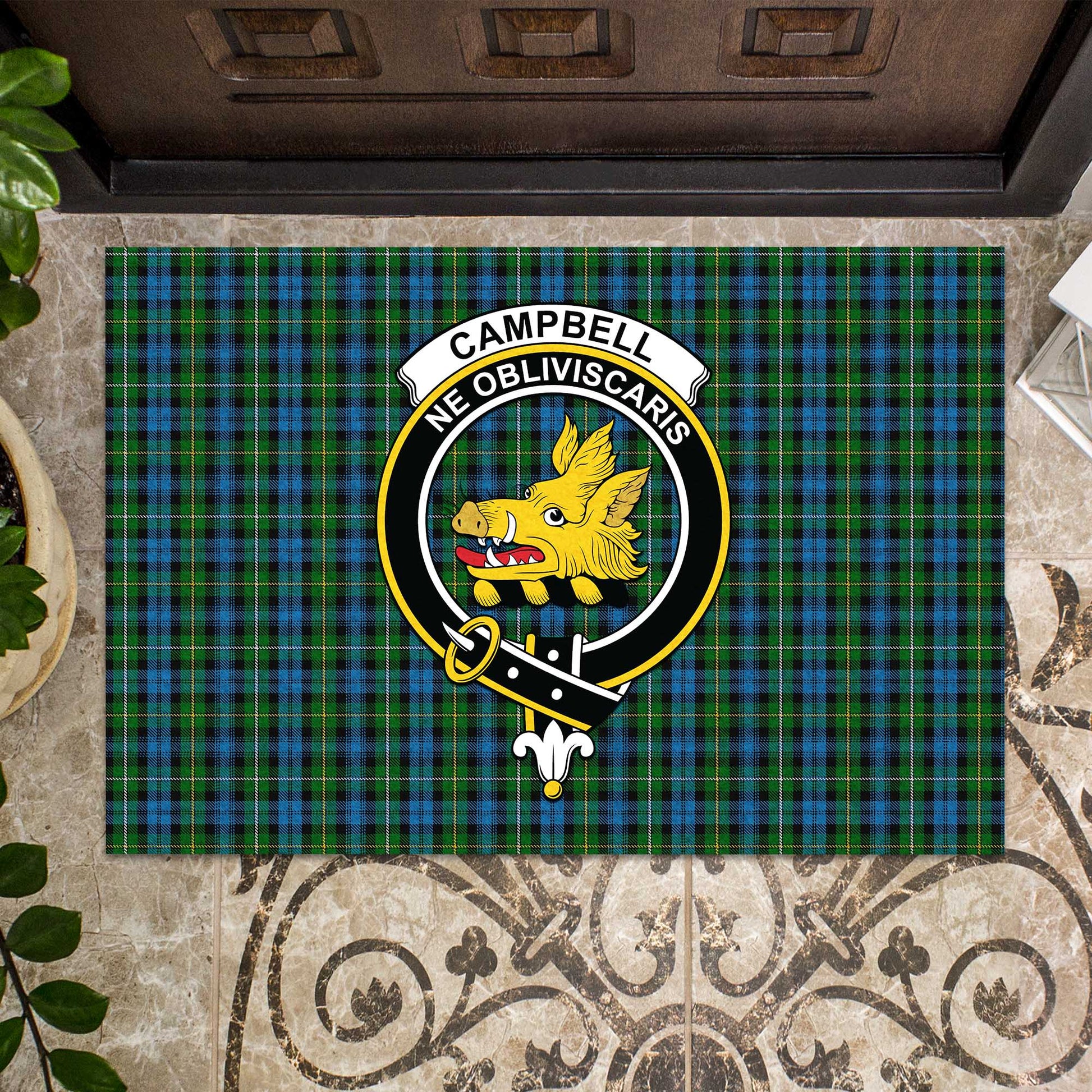 Campbell of Argyll #02 Tartan Door Mat with Family Crest - Tartanvibesclothing Shop