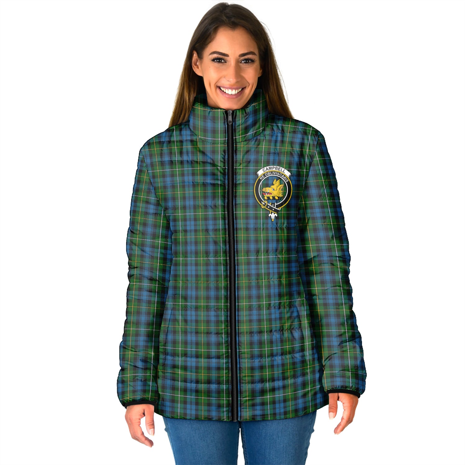 Campbell of Argyll #02 Tartan Padded Jacket with Family Crest - Tartanvibesclothing