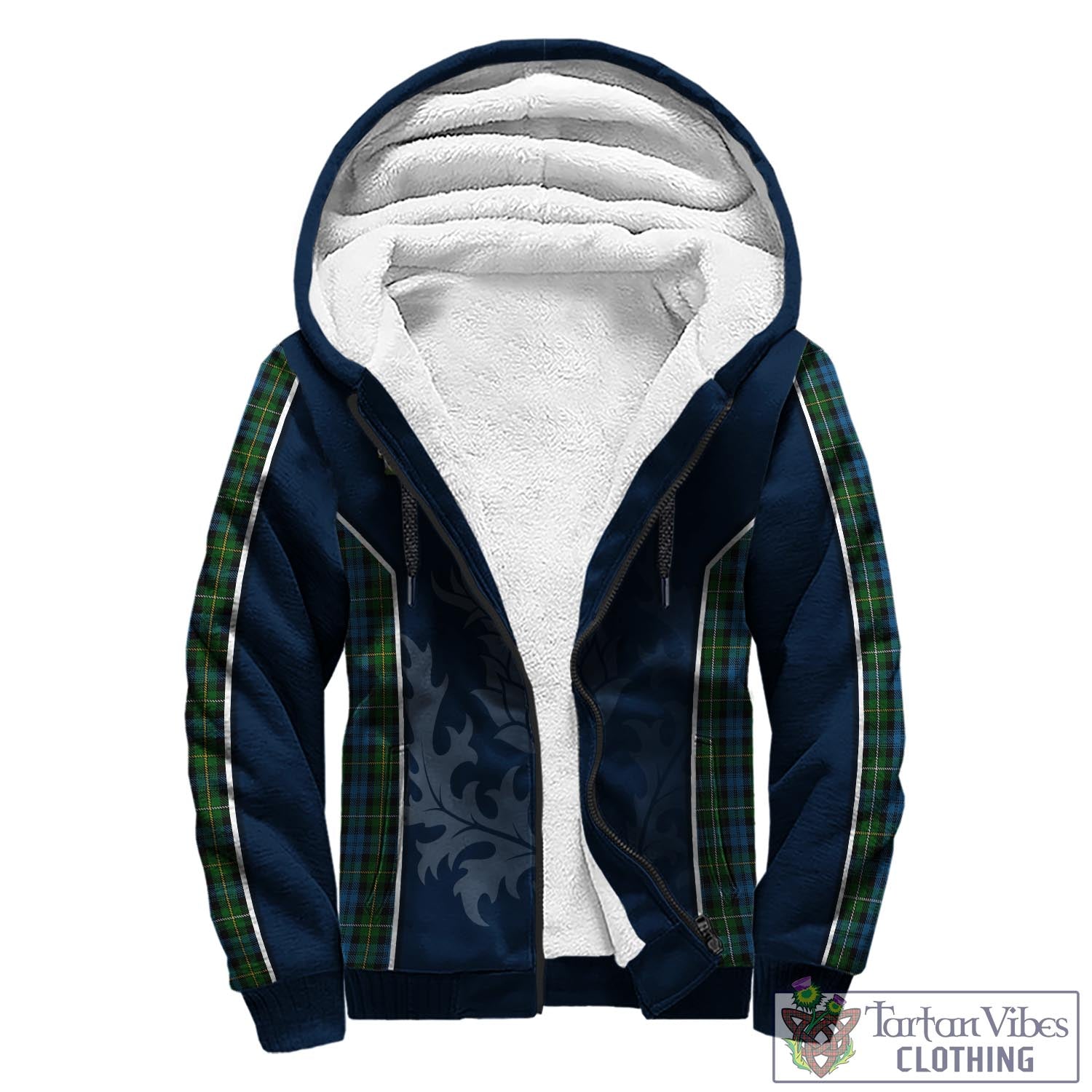 Tartan Vibes Clothing Campbell of Argyll #02 Tartan Sherpa Hoodie with Family Crest and Scottish Thistle Vibes Sport Style