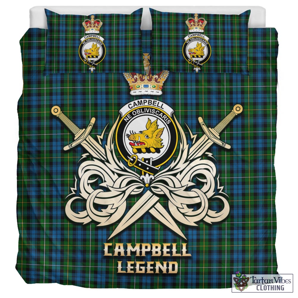 Tartan Vibes Clothing Campbell of Argyll #02 Tartan Bedding Set with Clan Crest and the Golden Sword of Courageous Legacy