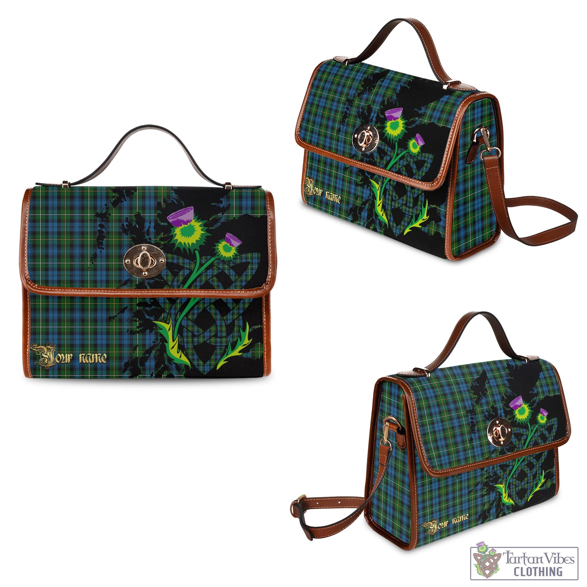 Tartan Vibes Clothing Campbell of Argyll #02 Tartan Waterproof Canvas Bag with Scotland Map and Thistle Celtic Accents