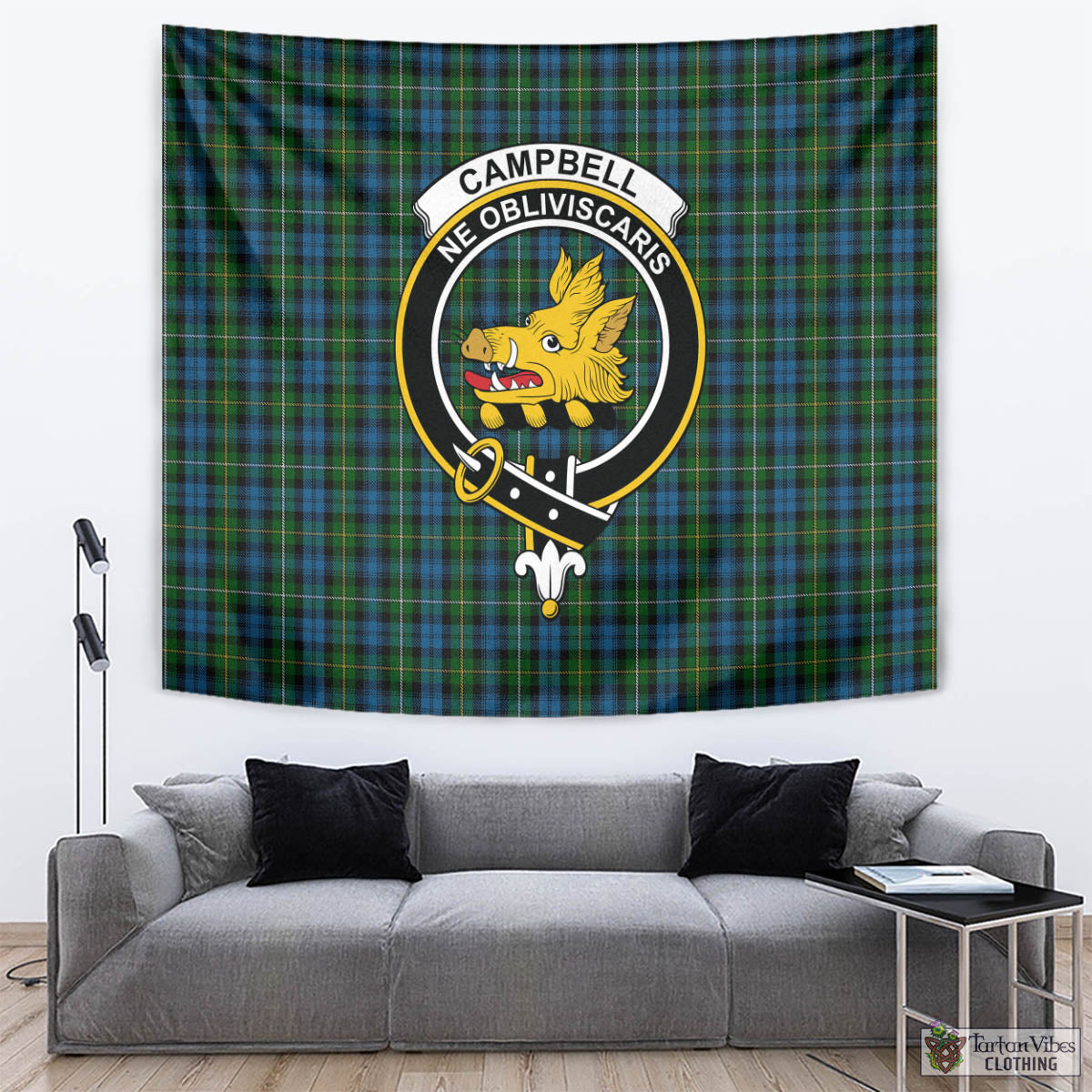 Tartan Vibes Clothing Campbell of Argyll #02 Tartan Tapestry Wall Hanging and Home Decor for Room with Family Crest