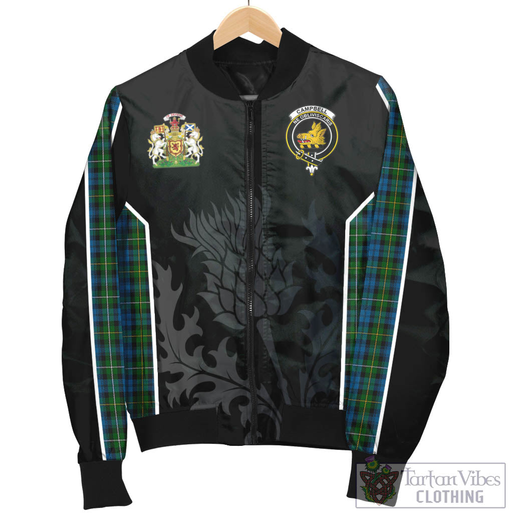 Tartan Vibes Clothing Campbell of Argyll #02 Tartan Bomber Jacket with Family Crest and Scottish Thistle Vibes Sport Style