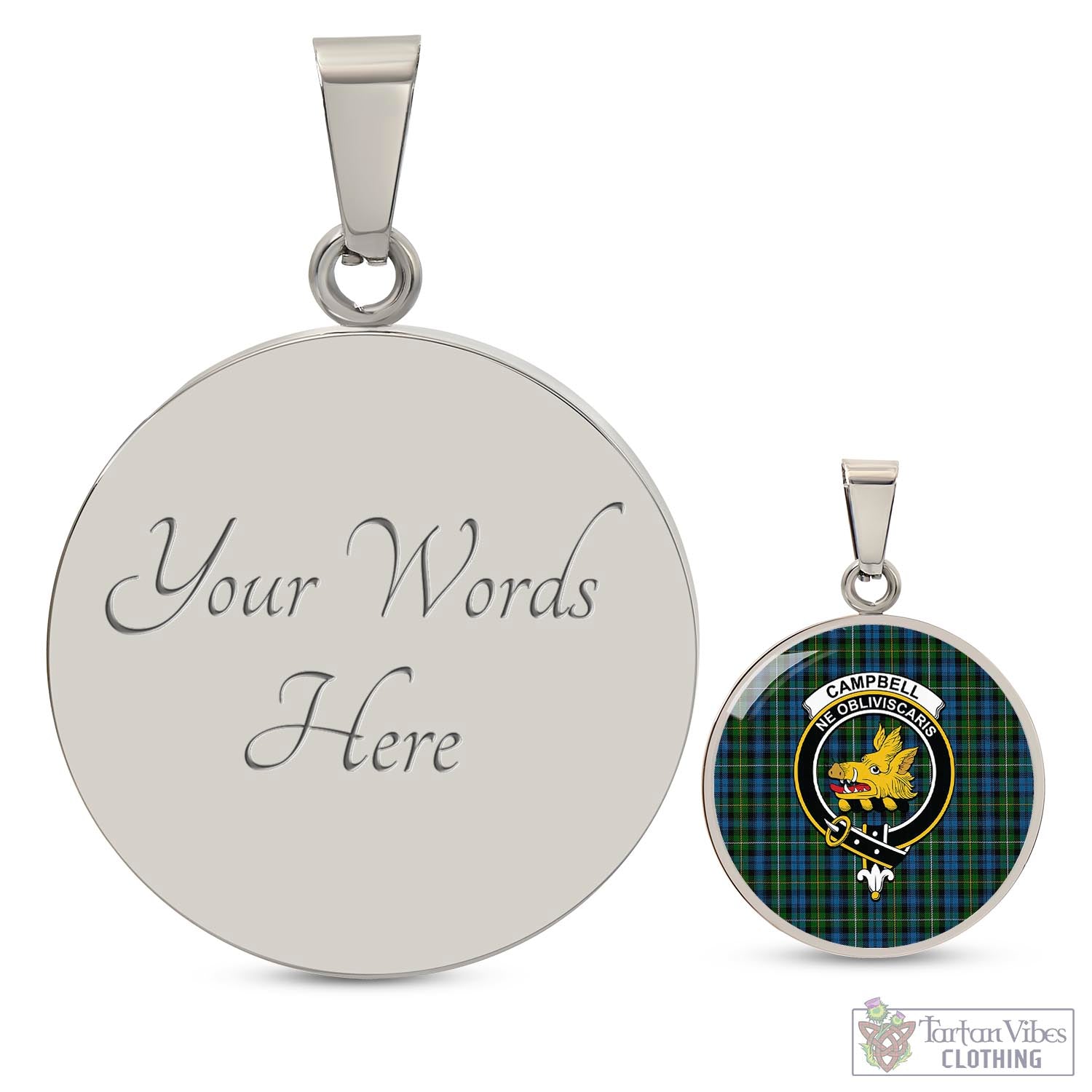 Tartan Vibes Clothing Campbell of Argyll #02 Tartan Circle Necklace with Family Crest