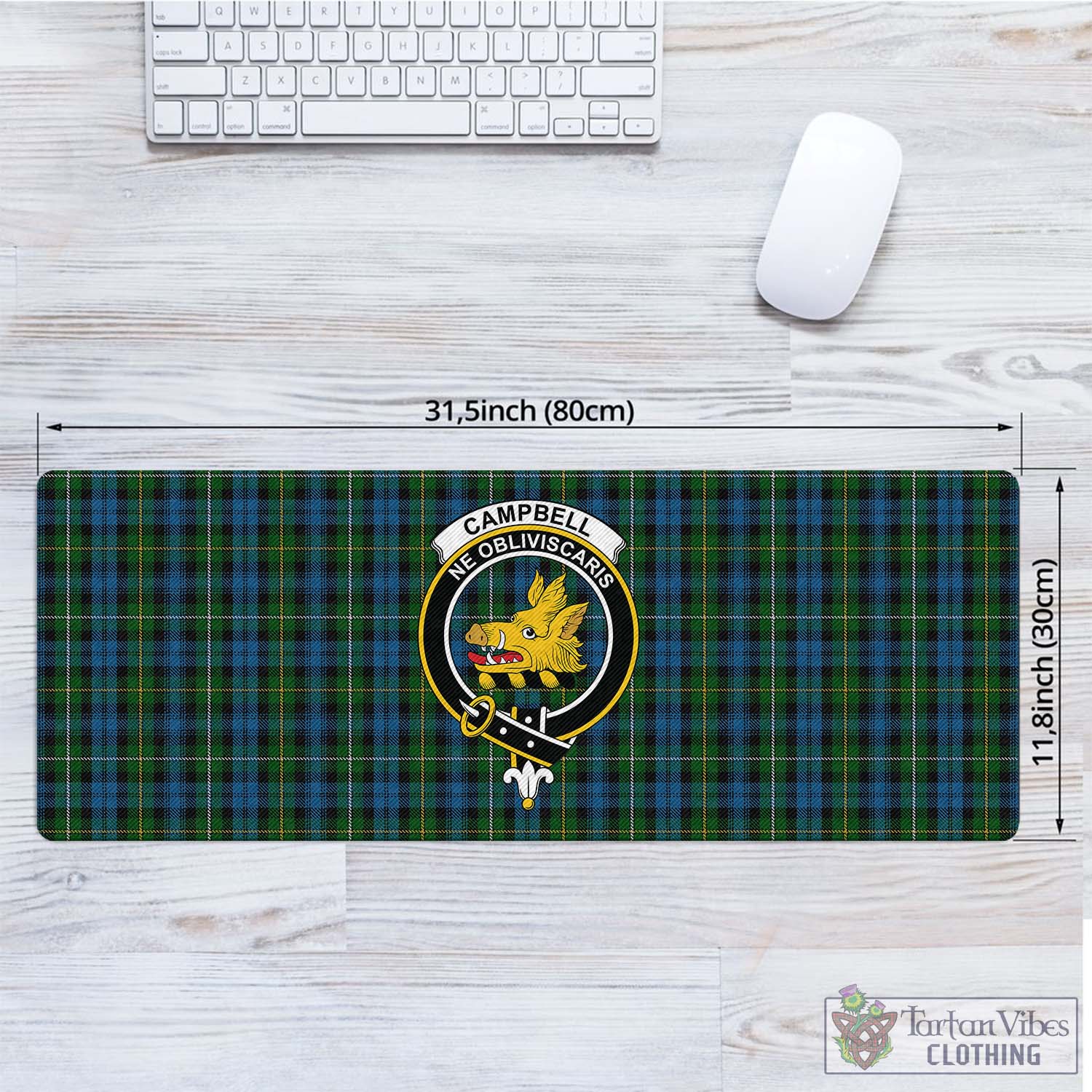 Tartan Vibes Clothing Campbell of Argyll #02 Tartan Mouse Pad with Family Crest