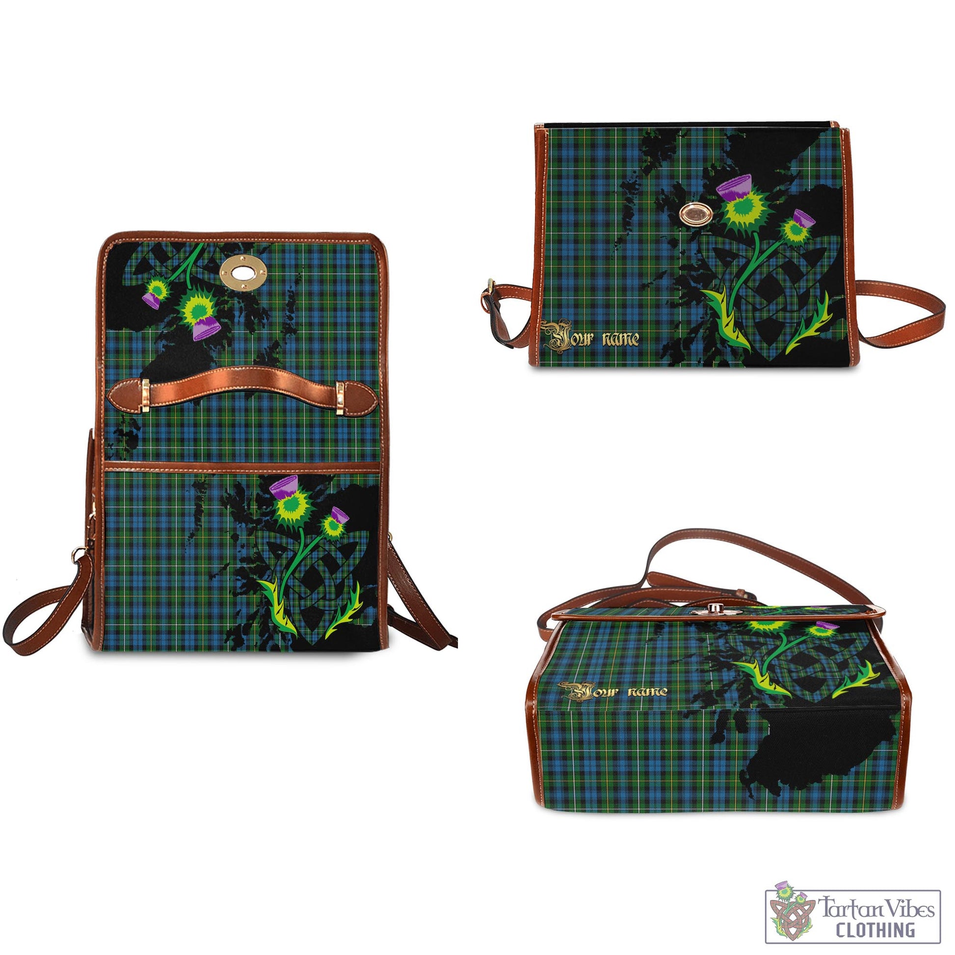 Tartan Vibes Clothing Campbell of Argyll #02 Tartan Waterproof Canvas Bag with Scotland Map and Thistle Celtic Accents