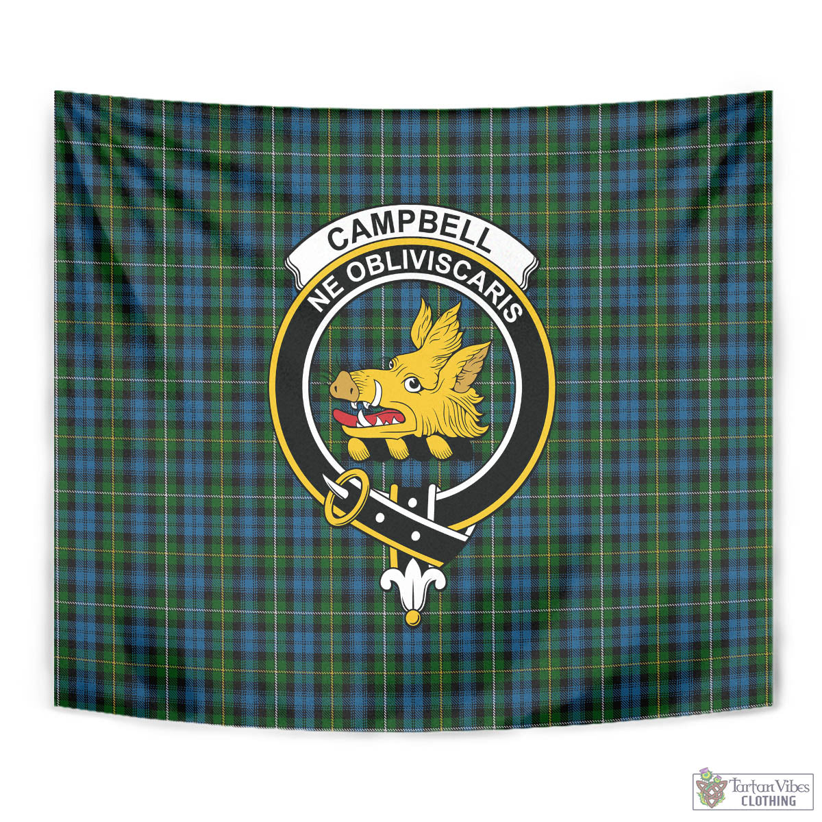 Tartan Vibes Clothing Campbell of Argyll #02 Tartan Tapestry Wall Hanging and Home Decor for Room with Family Crest